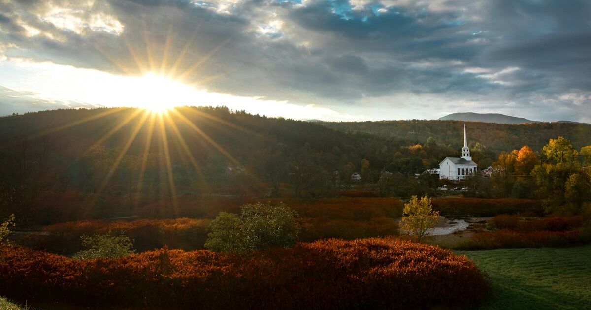Sunset over Vermont rolling hills